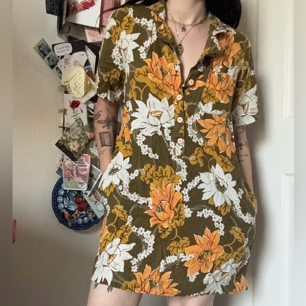 Faherty Floral Mini Dress in Olive and Orange